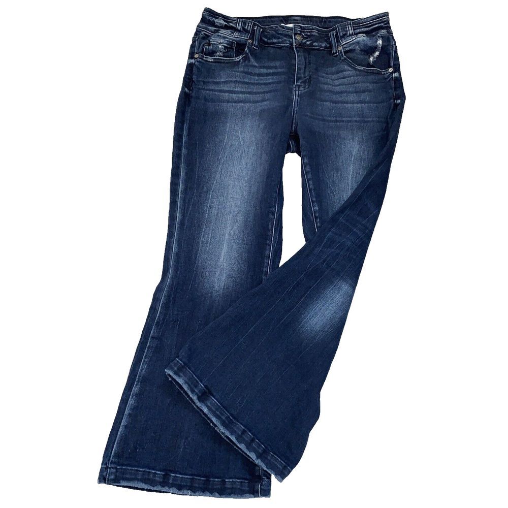 Kancan Denim Jeans Women's Size 14 Slight Distressed Bootcut Dark Wash